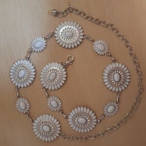 Metal Chain Waist Belt, Silvery Daisy Pendant, Adjustable Dress Accessor…